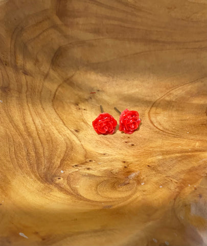 Red Rose Flower Post Earrings