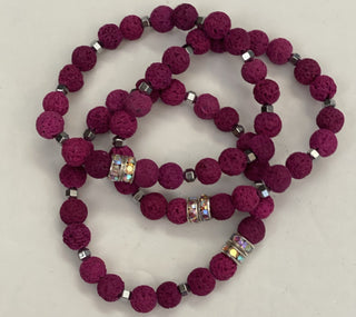Fuschia Pink Dyed 7.5 inch Lava Bead Stretch Bracelet