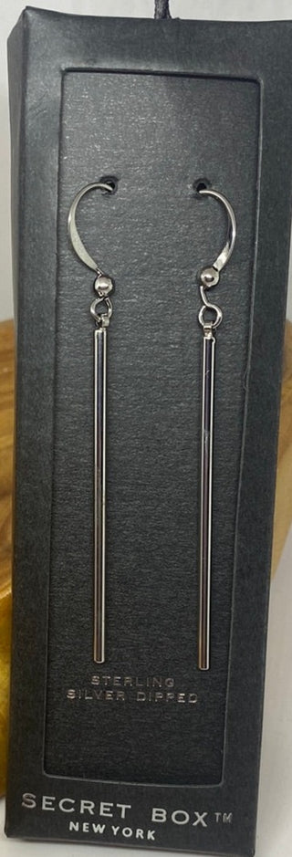 Sterling Silver Dipped Long Stick Dangle Earrings
