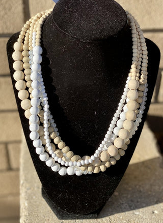 Natural Wood White Bead Statement Necklace