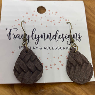 Small Brown Leather Teardrop Earrings
