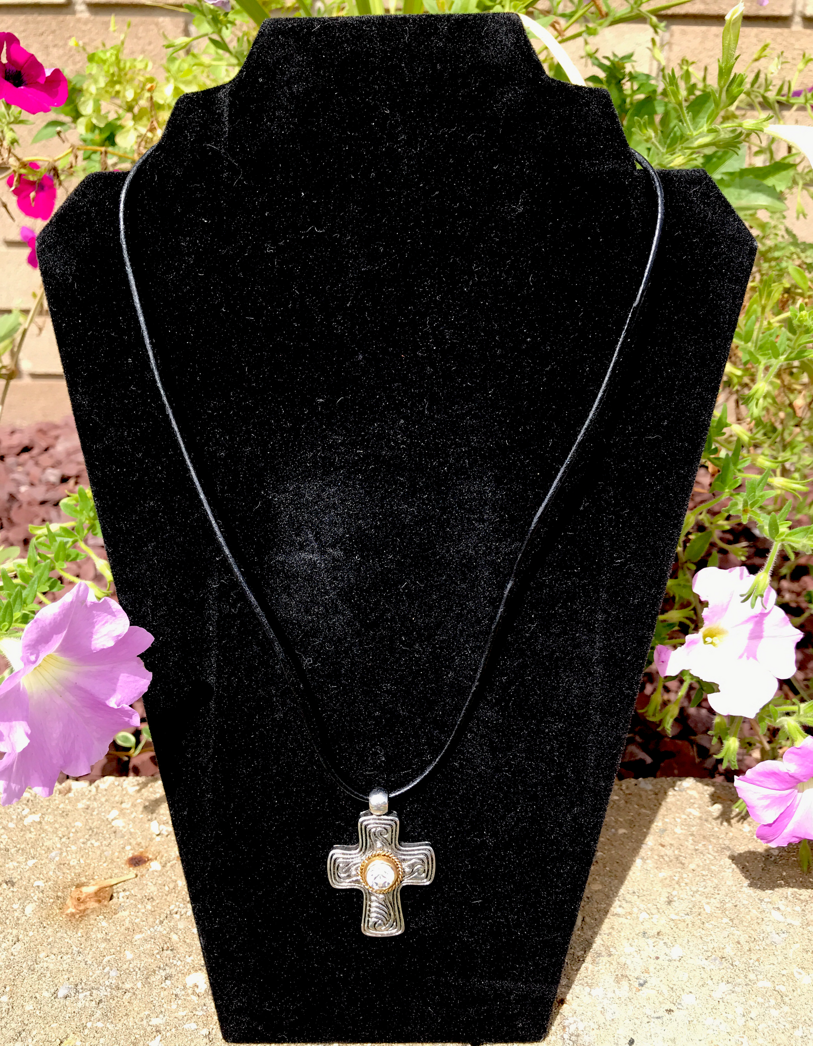 Scroll Cross Leather Cord Choker Necklace