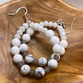 White Grey Beaded Loop Earrings