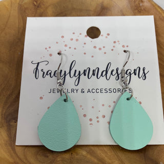 Mint Green Teardrop Leather Earrings
