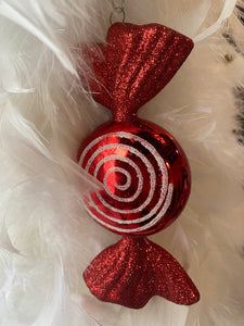 Shatterproof Red Glitter Swirl 6 inch Candy Christmas Ornament