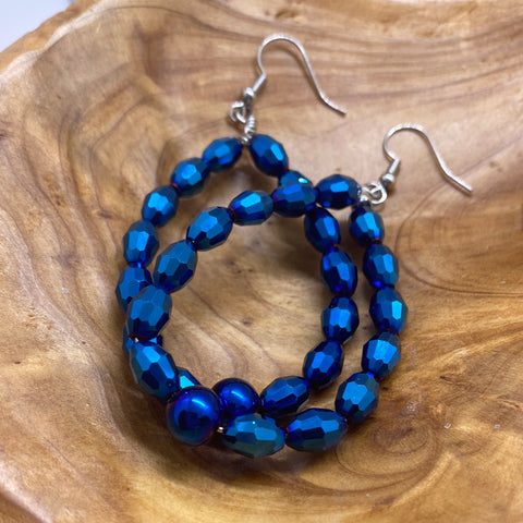 Custom Blue Beaded Loop Earrings