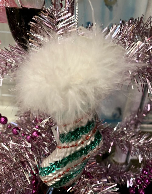 Glass Stocking Feather Ornament