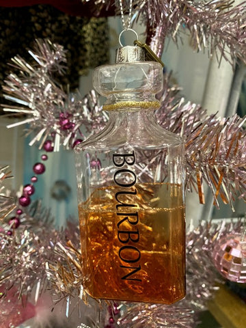 Eric Cortina Glass Bourbon Whiskey Mid Century Bottle 4.75 inch Christmas Ornament