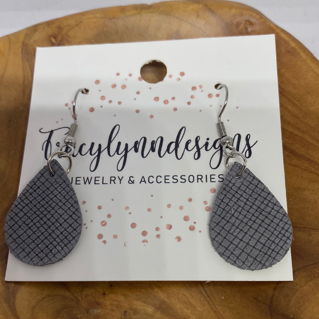 Small Grey Leather Earrings