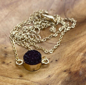 Gold Tone Black Round Druzy Necklace