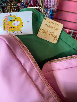 Nylon Green Cosmetic Zip Front Make up Bag