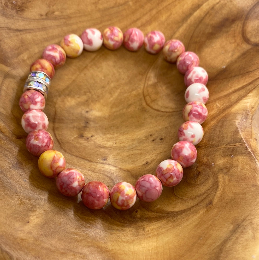 Custom Pink Yellow Multi Color Beads Stretch Bracelet