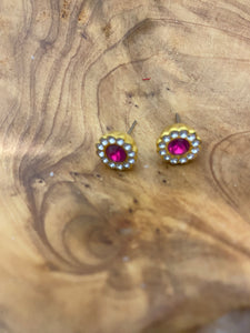 Fuchsia Rhinestone Clear Stones Post Earrings