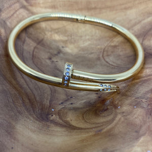 Gold Stainless Steel Nail Bangle Stones Bracelet