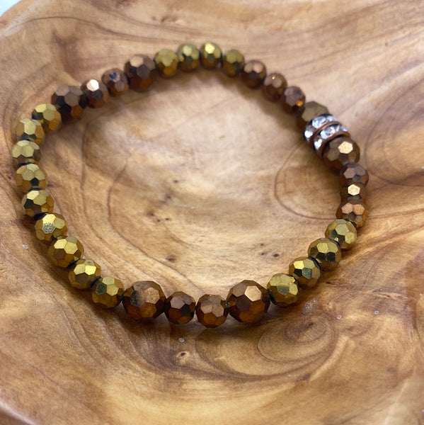 Plus Size Brown Gold Metallic Stretch Bracelet