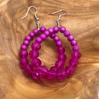 Fucshia Glitter Loop Earrings