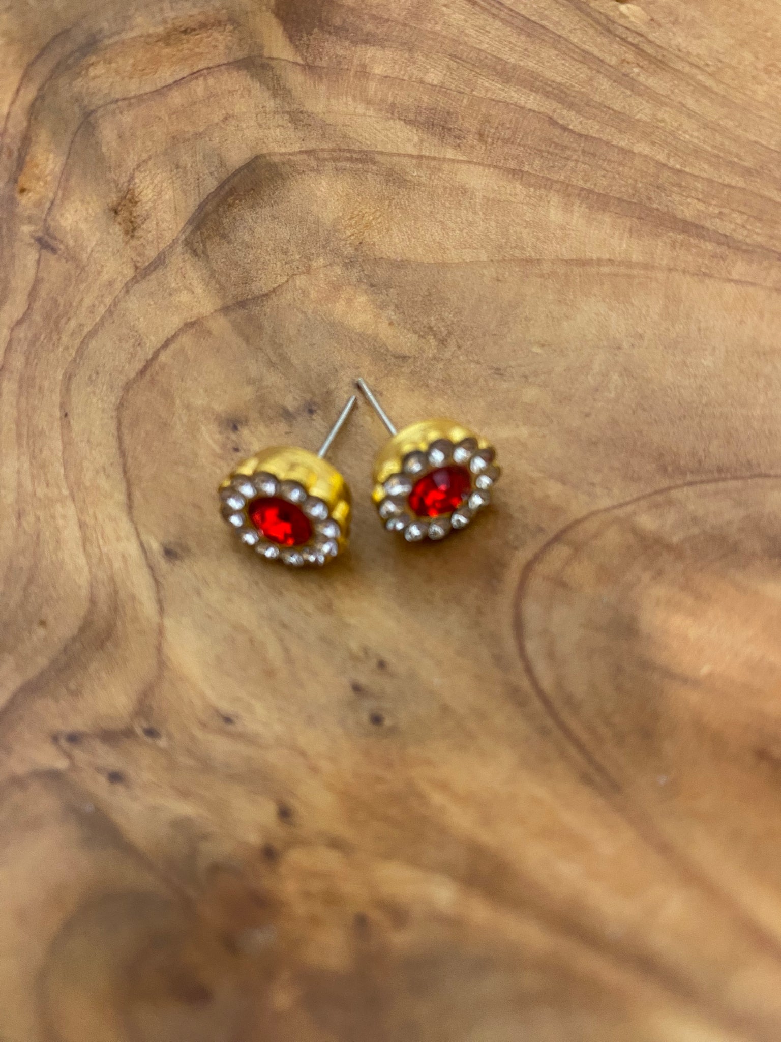 Red Rhinestone Clear Accents Earrings