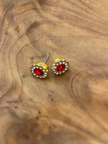 Red Rhinestone Clear Accents Earrings