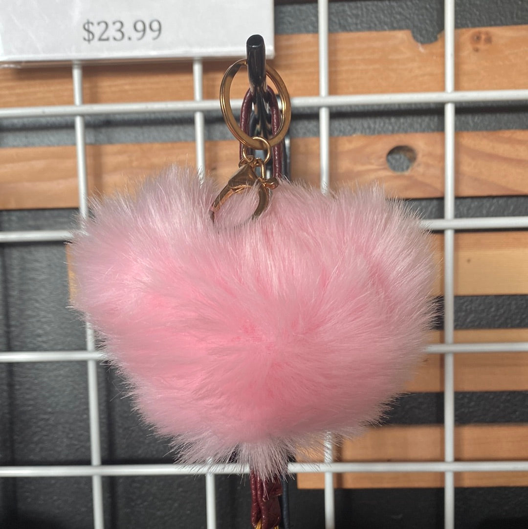Fuzzy Heart Pink Key Ring Key Chain