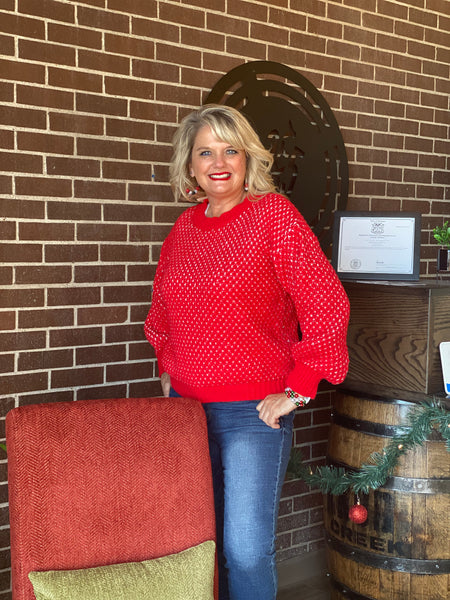 Round Neck Pullover Sweater Top Red