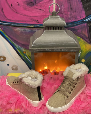High Top Lace Up Shoe Boot Templin Faux Fur Detail