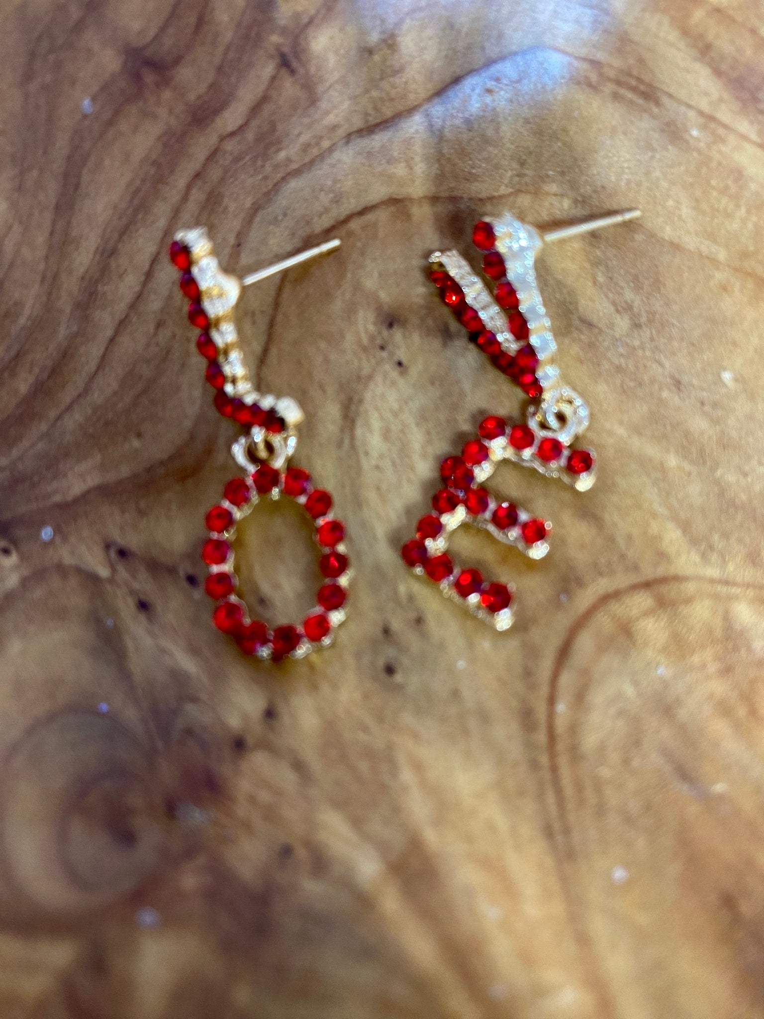Red Rhinestone Love Earrings