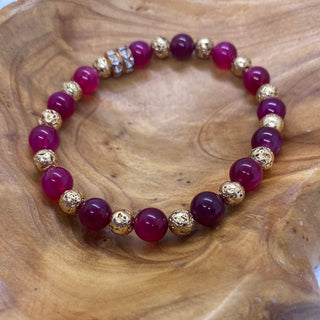 Plus Size Pink Gold Round Bead Stretch Bracelet
