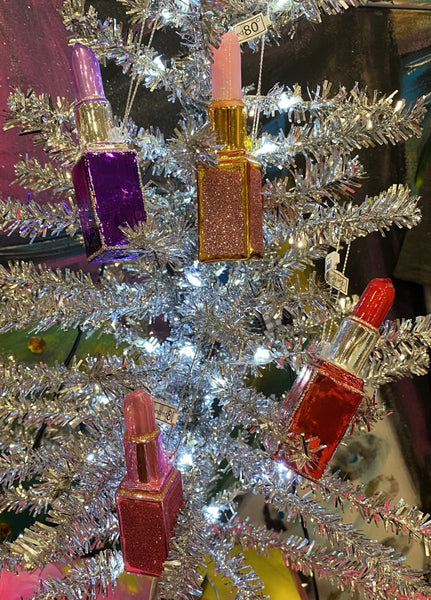 Glass Purple Lipstick Ornament