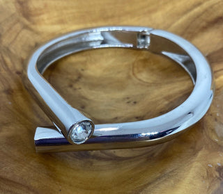 Silver Plated Hinged Bracelet with Clear Rhinestones