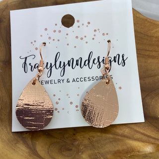 Small Rose Gold Leather Teardrop Earrings