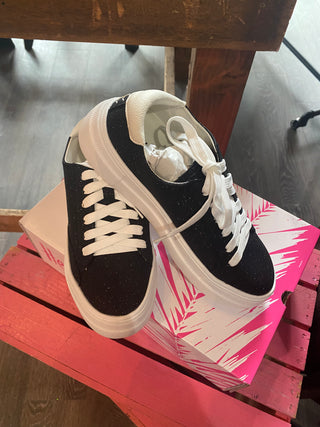 Corkys Black Glitter Sneakers Tennis Shoes Glaring