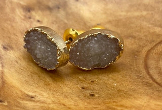 Off White Oval Druzy Post Earrings