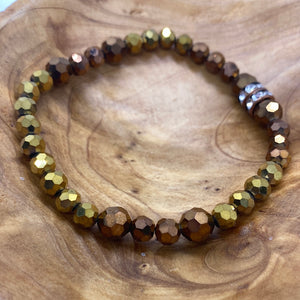 Plus Size Brown Gold Metallic Stretch Bracelet