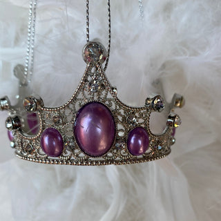 Purple Silver Rhinestone Crown Christmas Ornament