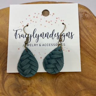 Small Green Braided Leather Earrings