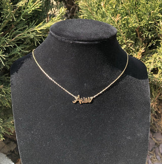 Aries Handwritten Gold Tone Zodiac Chain Necklace