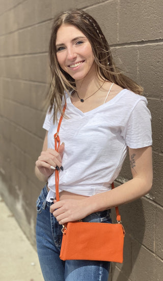 Monogrammable 3 Compartment Wristlet Crossbody Purse Orange