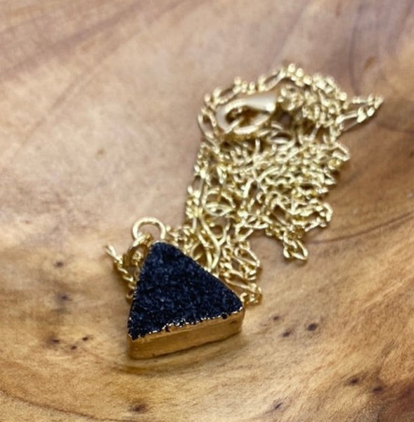 Gold Tone Black Triangle Druzy Necklace