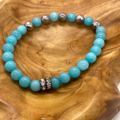 Plus Size Blue Round Beaded Stretch Bracelet