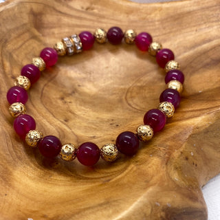 Plus Size Pink Gold Round Bead Stretch Bracelet