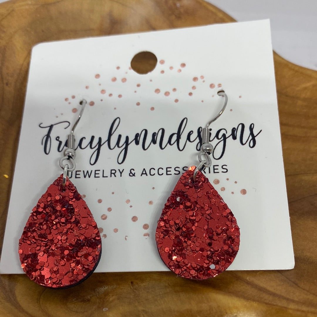 Small Red Leather Glitter Earrings