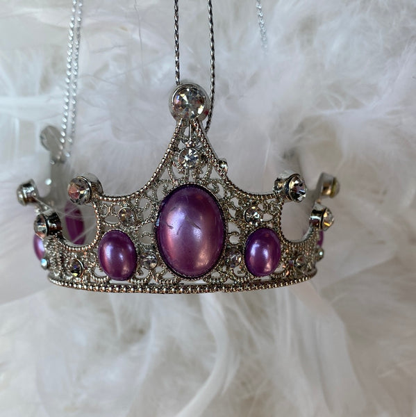 Purple Silver Rhinestone Crown Christmas Ornament