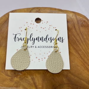 Small Taupe Leather Teardrop Earrings