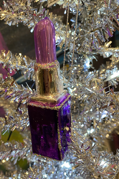 Glass Purple Lipstick Ornament