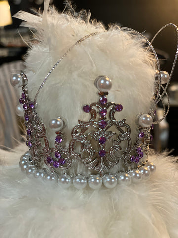 Purple Rhinestone Pearl Crown Ornament