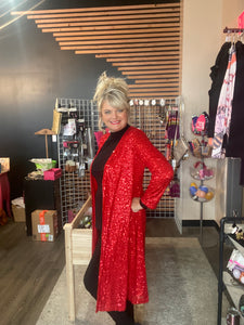 Long Red Sequin Duster