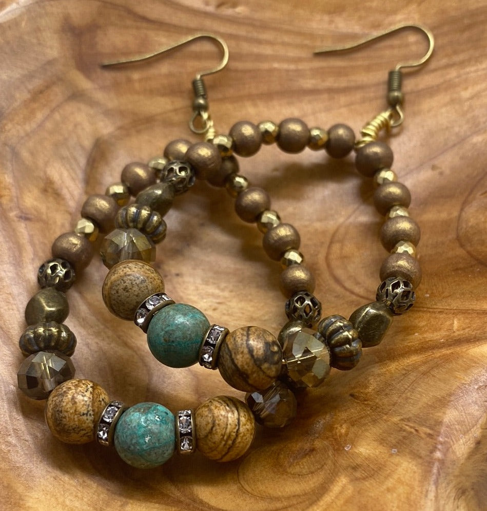 Multi Color Antique Beaded Loop Earrings