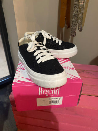 Corkys Black Glitter Sneakers Tennis Shoes Glaring