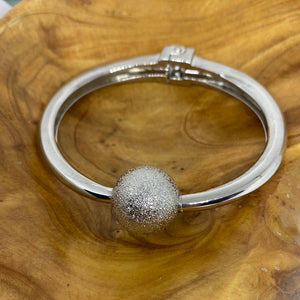 Stainless Steel Silver Glitter Ball Hinged Bangle Bracelet