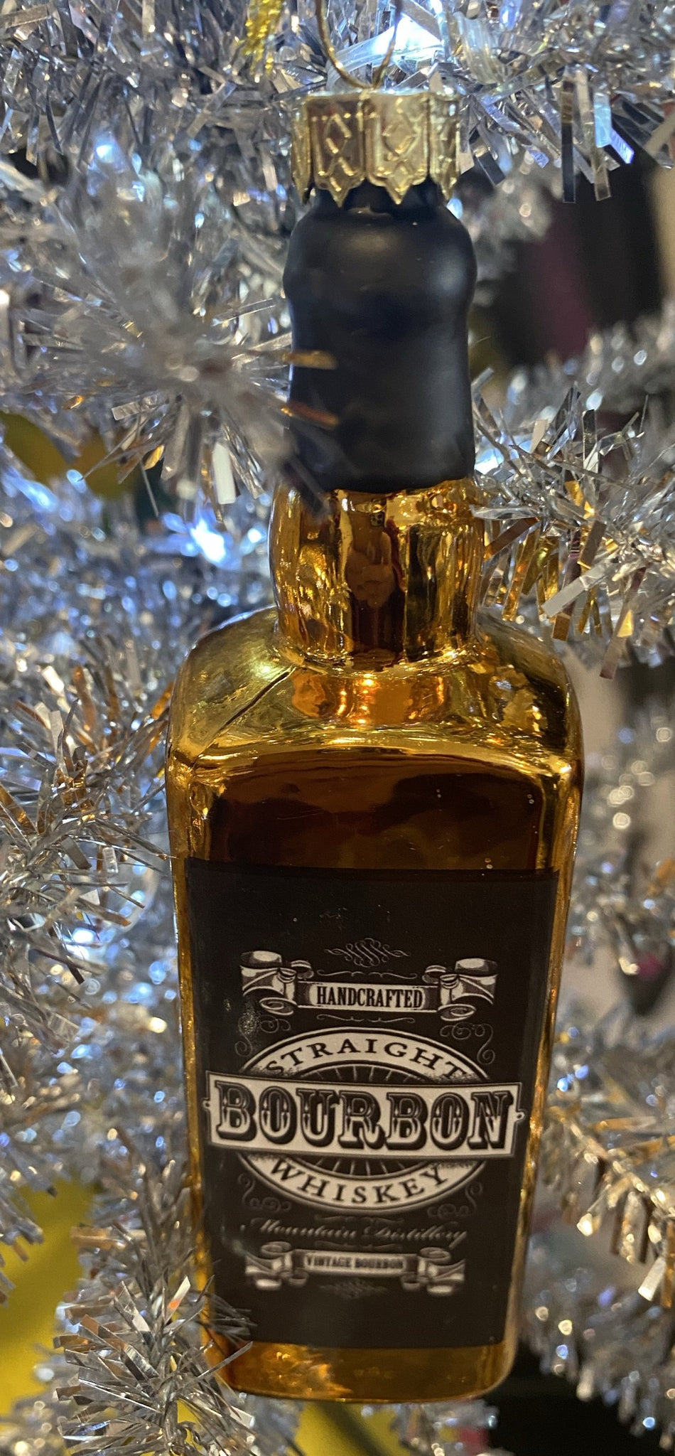 Straight Bourbon Whiskey Bottle Glass Christmas Ornament